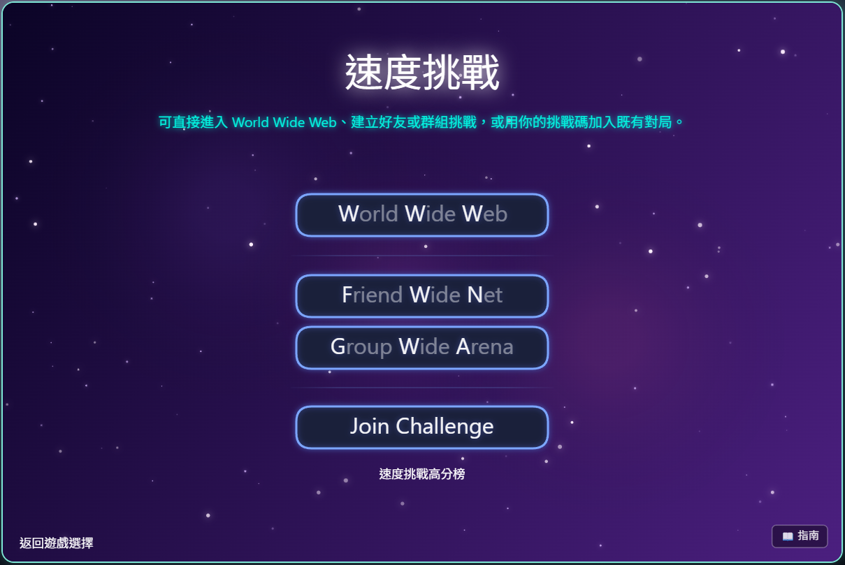 速度挑戰選擇以及所有領域的概覽