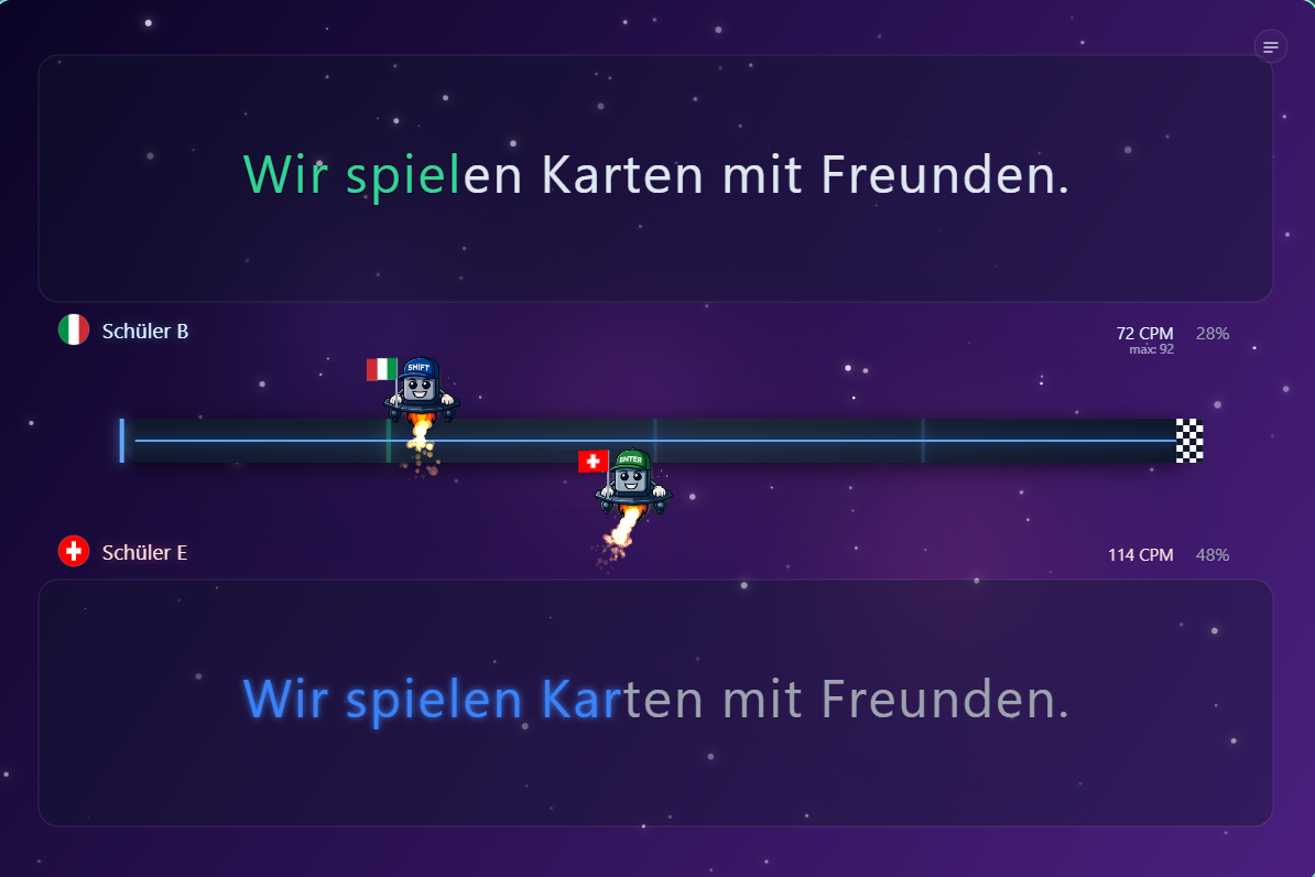 Challenge-Bereich im Programm von 10FingerSystem.com