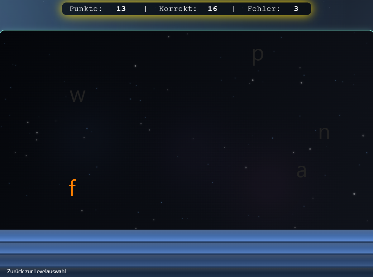 Spielmodus Spacefall im Tipptraining