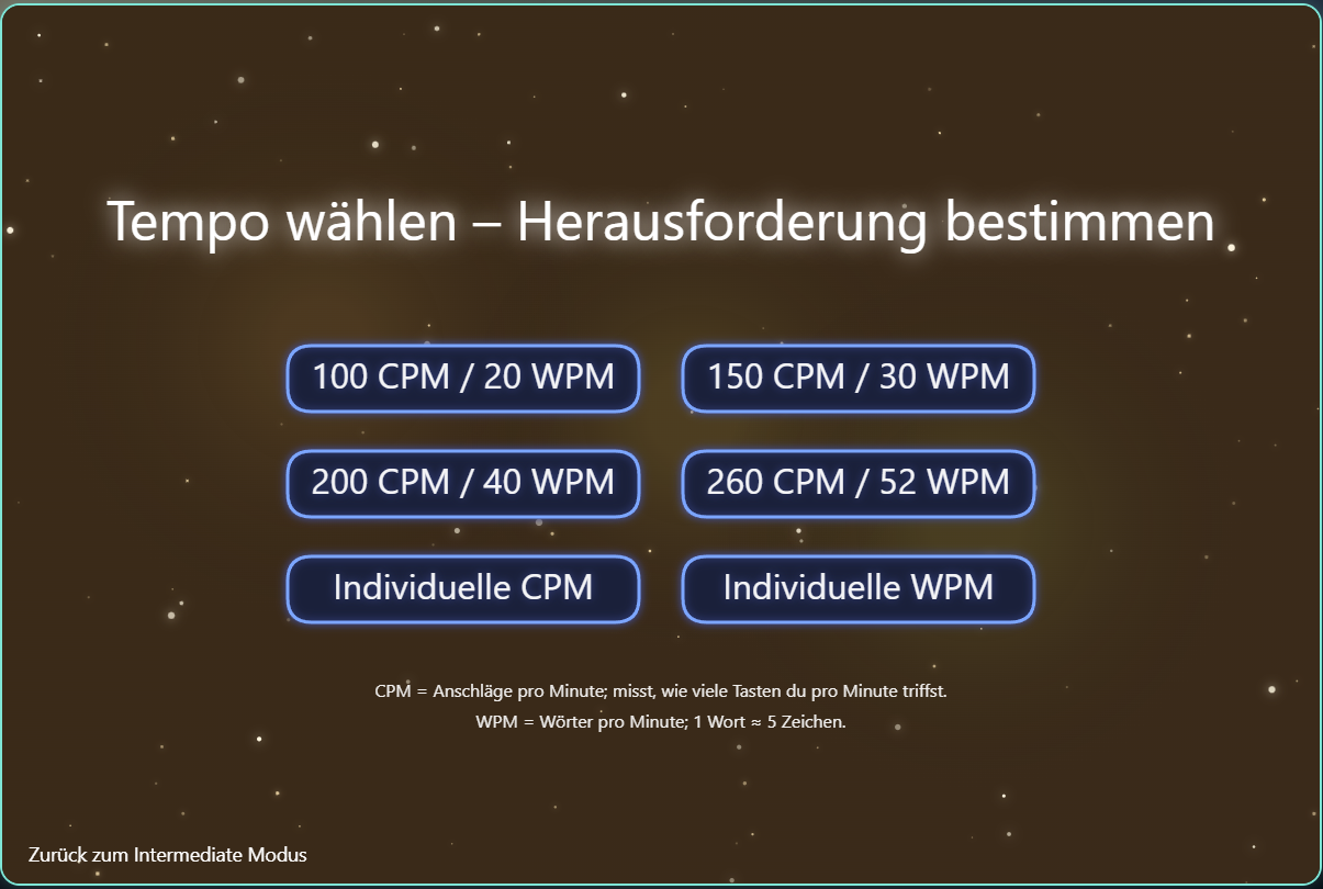 Tempo-Selektion im Intermediate-Bereich