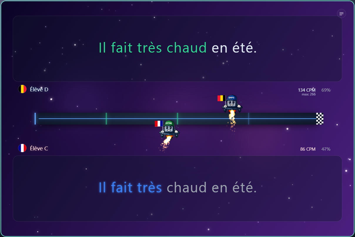 Zone de défi dans le programme de 10FingerSystem.com